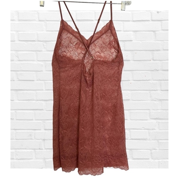 Victoria’s Secret Rose Pink Sheer Lace Dress Babydoll Chemise Sexy Mesh Large - Picture 4 of 11